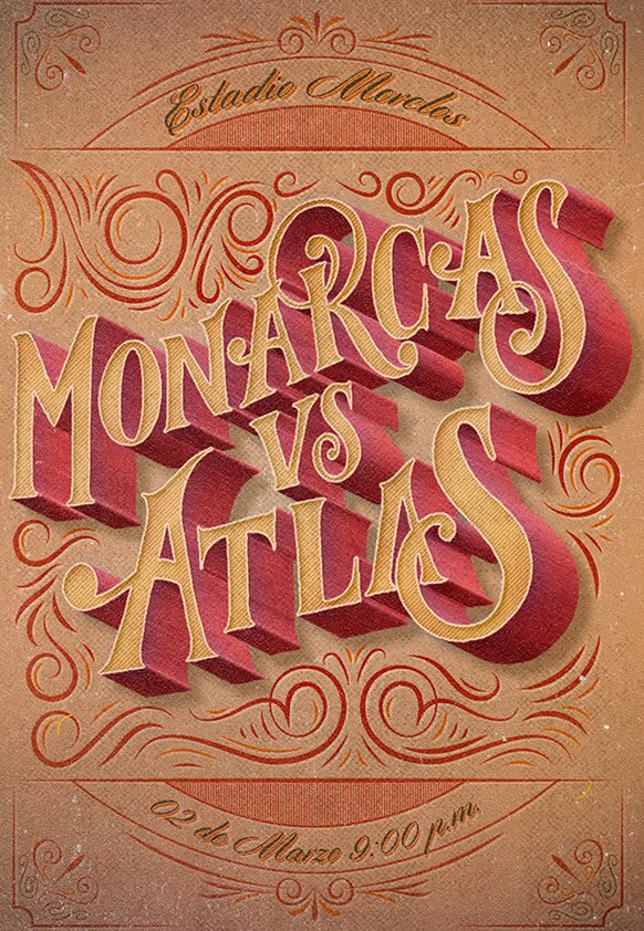 Hand-lettered poster: Monarcas vs Atlas